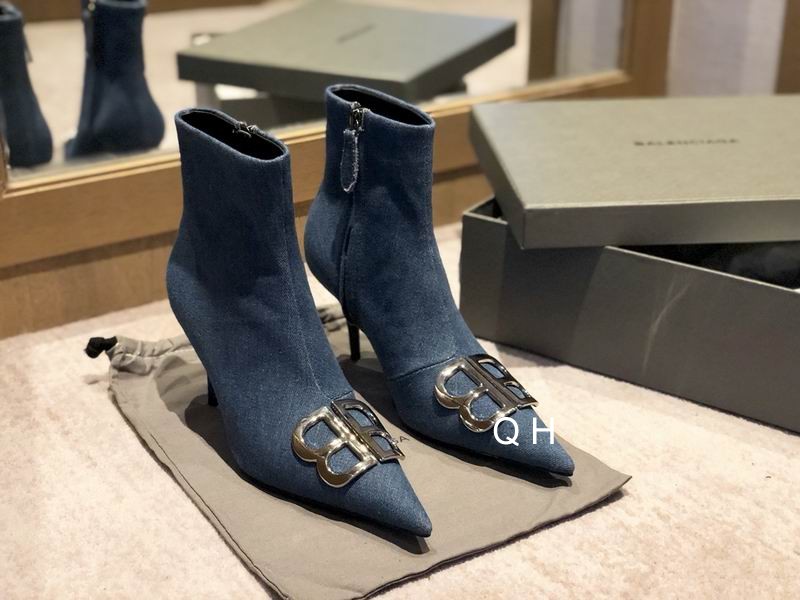 Balenciaga Denim BB Pointy Toe Ankle Booties 35.5 Light Bleu