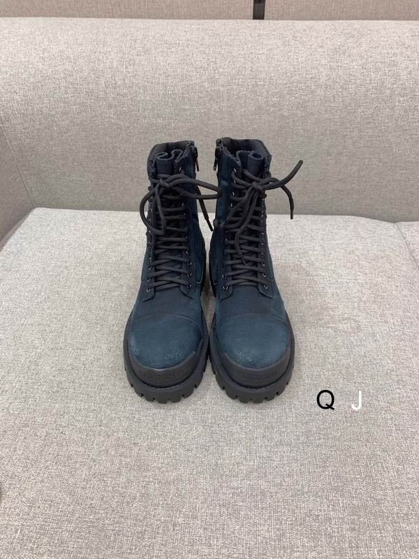 Balenciaga Men's Blue Combat Strike Combat Boots In Cotton