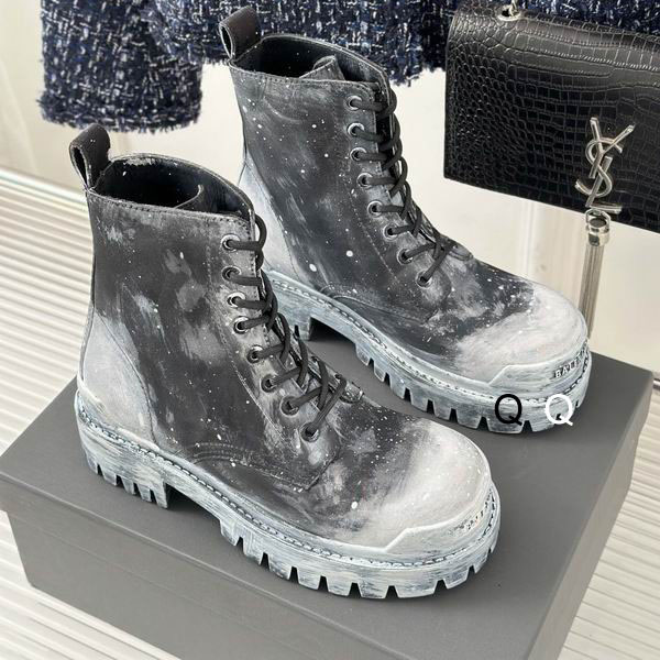 BALENCIAGA Painted Effect Strike Boots Black White