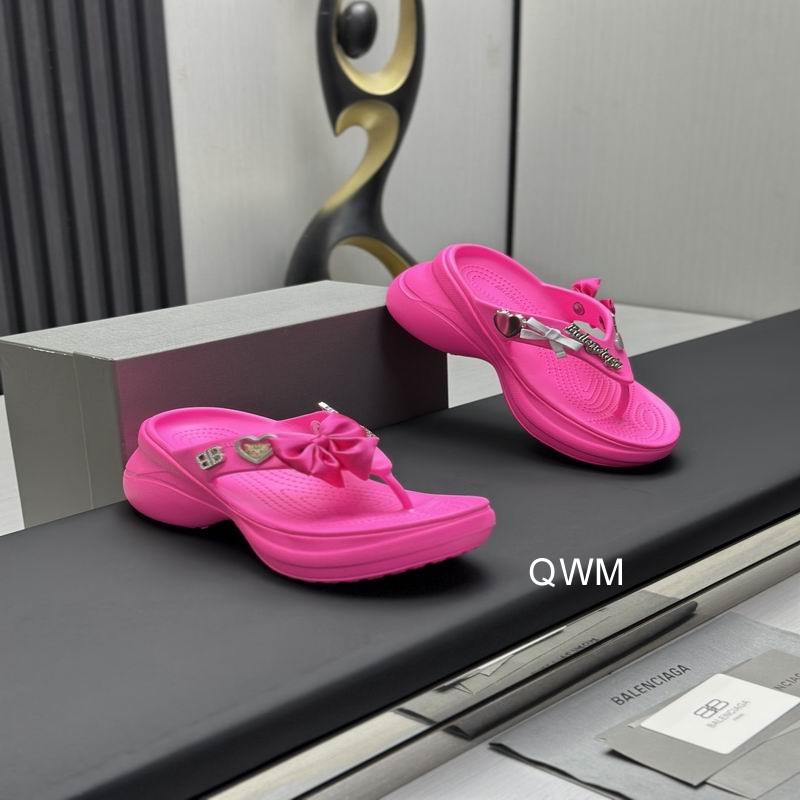 Balenciaga Crocs™ Thong in glossy pink rubber with Jibbitz™