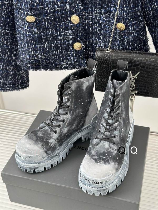 BALENCIAGA Painted Effect Strike Boots Black White