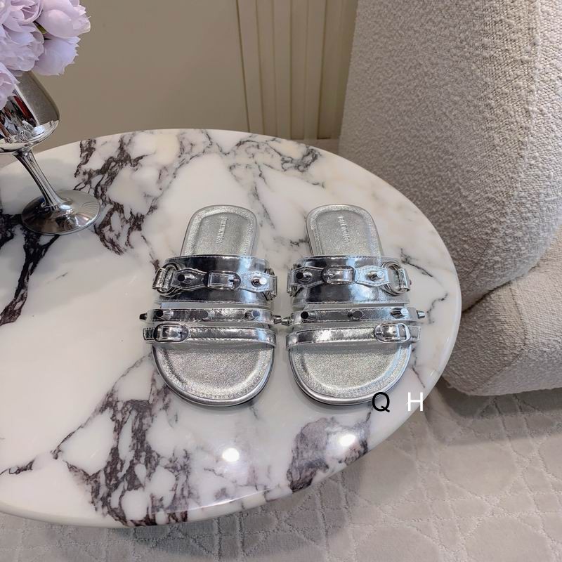 Balenciaga City Slide Sandals Metal Ring Silver
