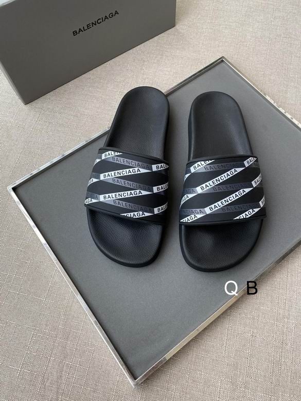 Balenciaga Logo Leather Slides Black