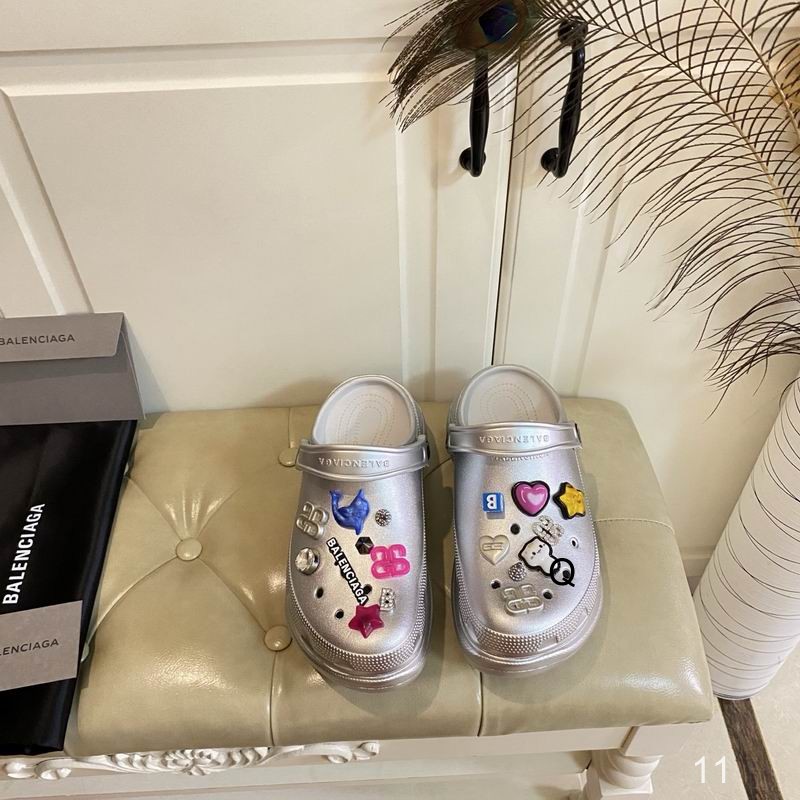 Balenciaga x Crocs Platform Embellished Mules Silver