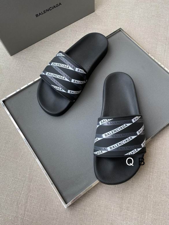 Balenciaga Logo Leather Slides Black