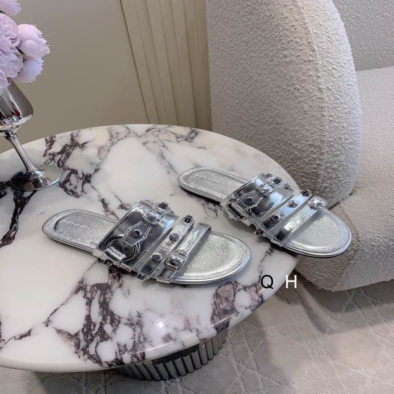 Balenciaga City Slide Sandals Metal Ring Silver
