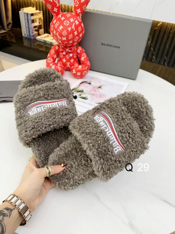 Balenciaga Men's Furry Logo Slide in Brown