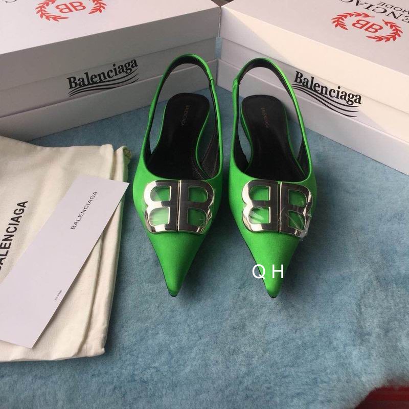 Balenciaga Light Green Velour BB Slingback Flats