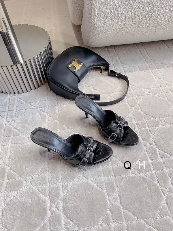 Balenciaga Leather Slides Black