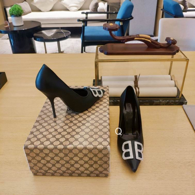 Balenciaga Black Satin BB Knife D'orsay Pumps