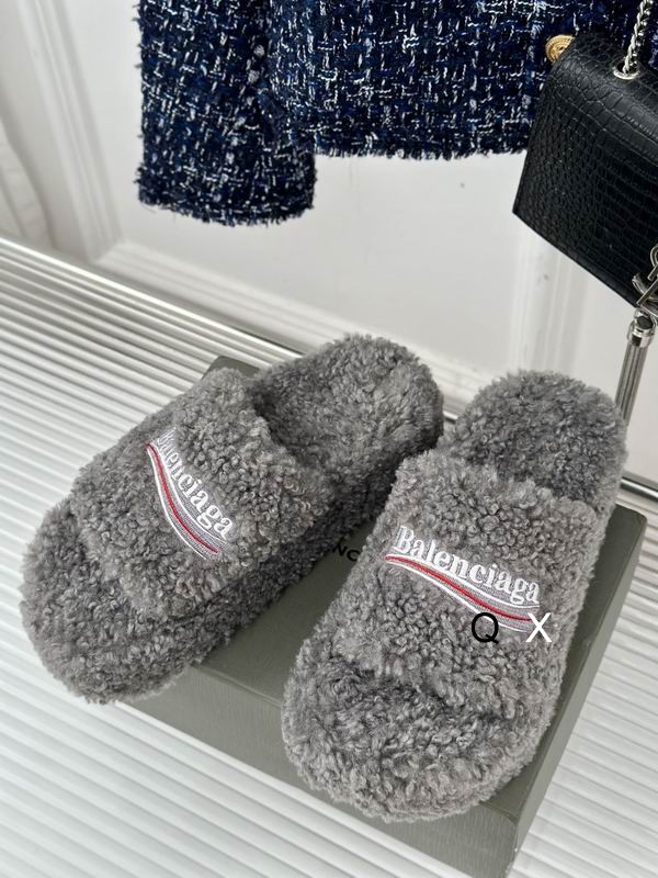 Balenciaga Furry Platform Sandal Gray with Red