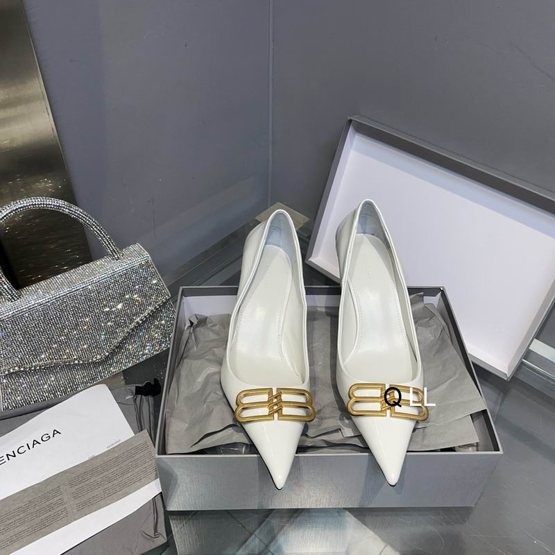 BALENCIAGA BB D'Orsay White Patent Leather Pumps