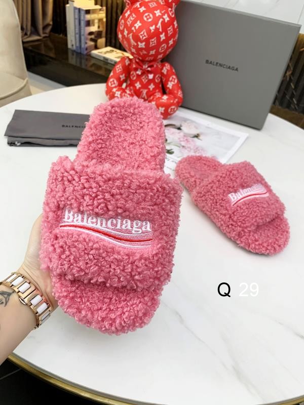 Balenciaga Furry Platform Sandal Pink White Red