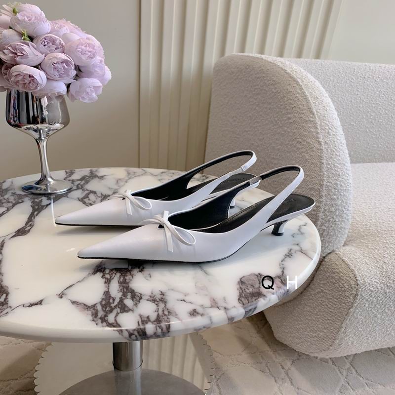 Balenciaga Knife Kitten Heel Satin Slingback Pumps White