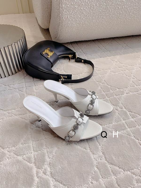 Balenciaga Leather Slides White