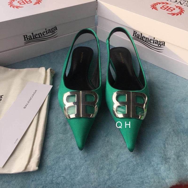 Balenciaga Green Velour BB Slingback Flats