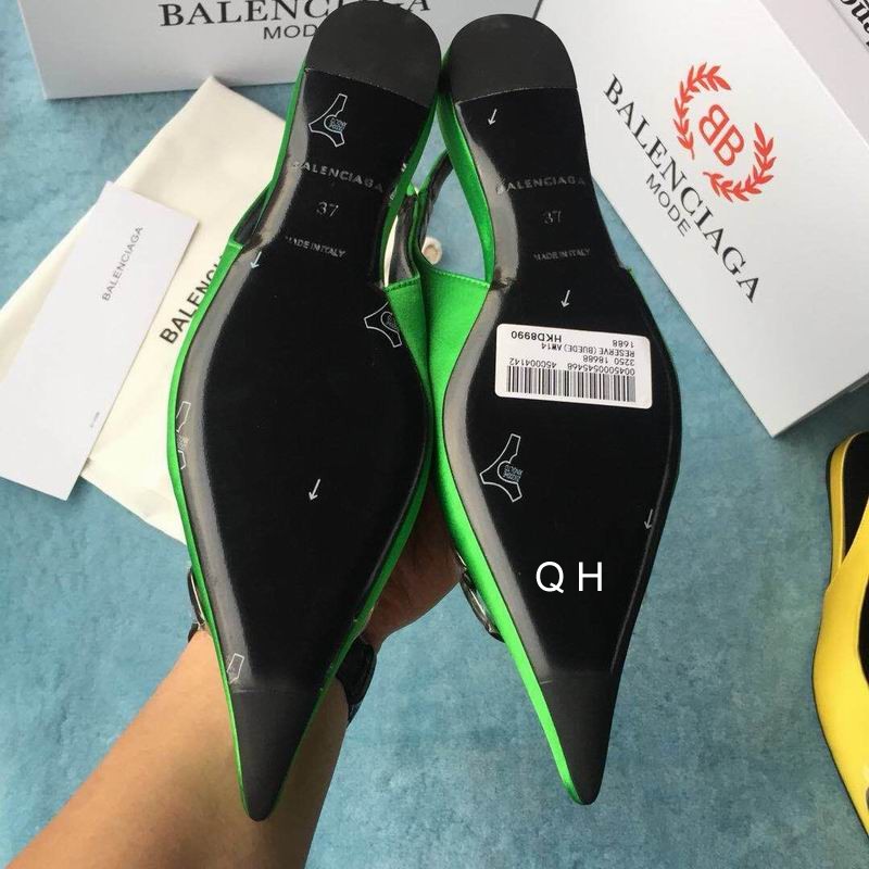 Balenciaga Light Green Velour BB Slingback Flats