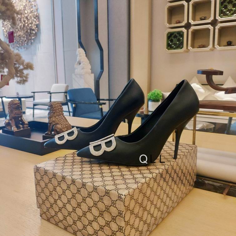 Balenciaga Black Satin BB Knife D'orsay Pumps