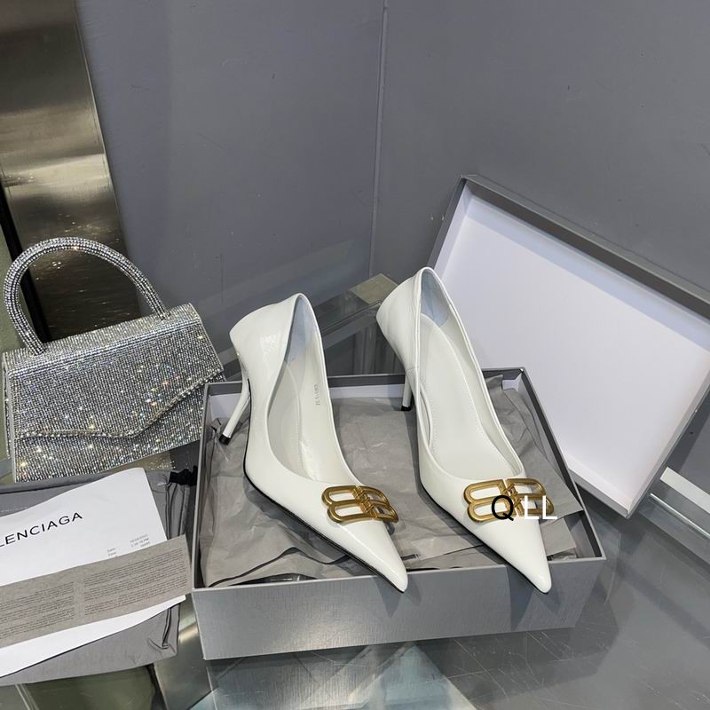 BALENCIAGA BB D'Orsay White Patent Leather Pumps