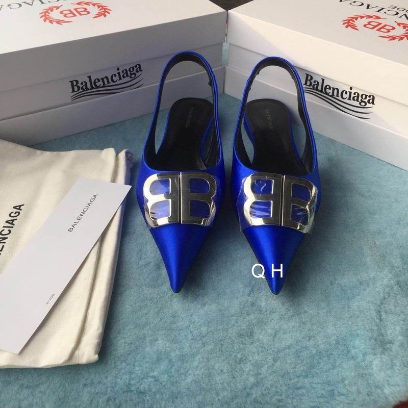 Balenciaga Blue Velour BB Slingback Flats