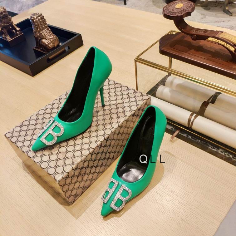 Balenciaga Green Satin BB Knife D'orsay Pumps