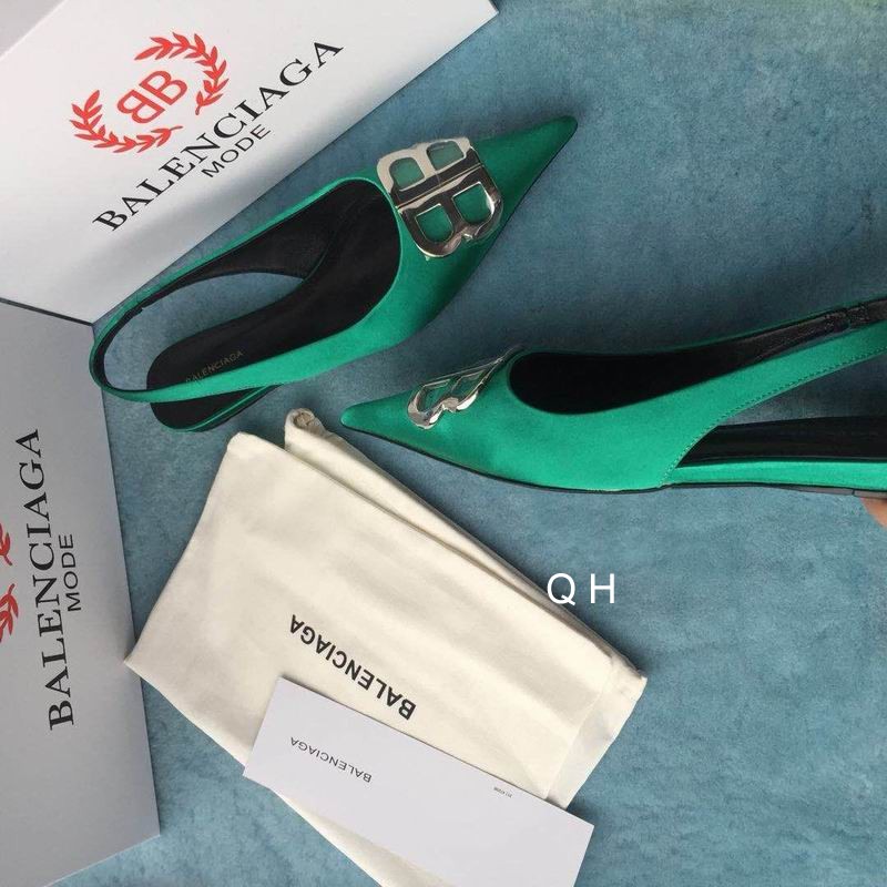 Balenciaga Green Velour BB Slingback Flats