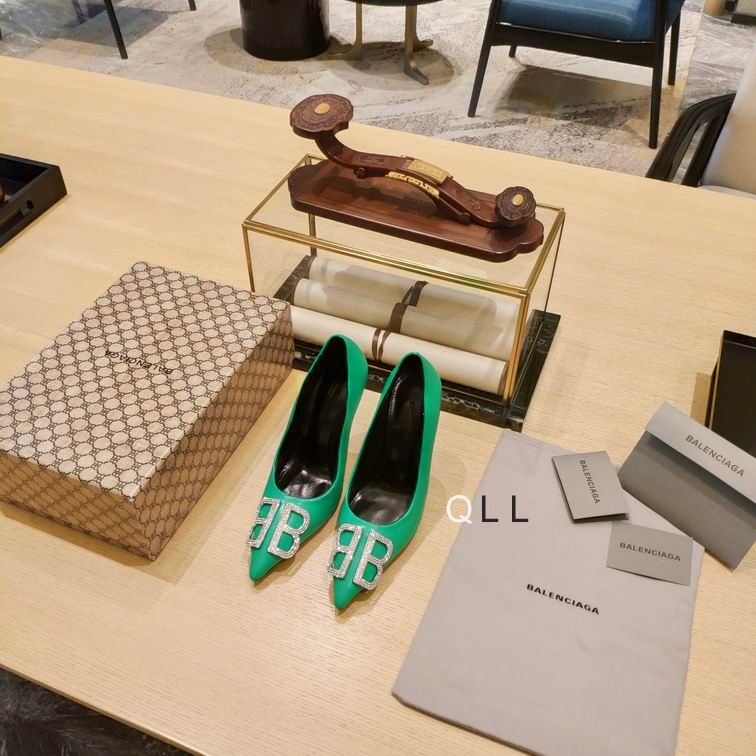 Balenciaga Green Satin BB Knife D'orsay Pumps
