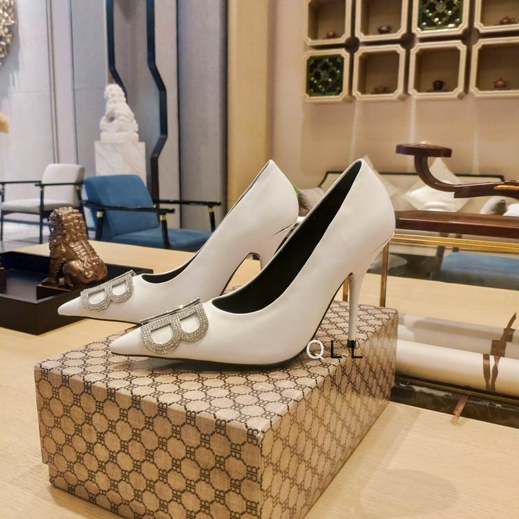 Balenciaga White Satin BB Knife D'orsay Pumps