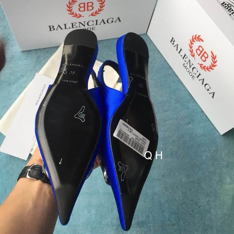 Balenciaga Blue Velour BB Slingback Flats