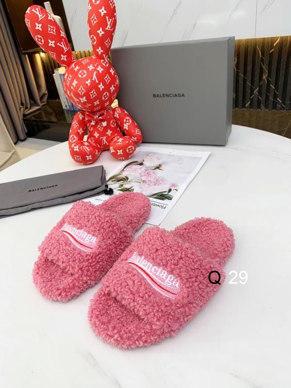 Balenciaga Furry Platform Sandal Pink White Red