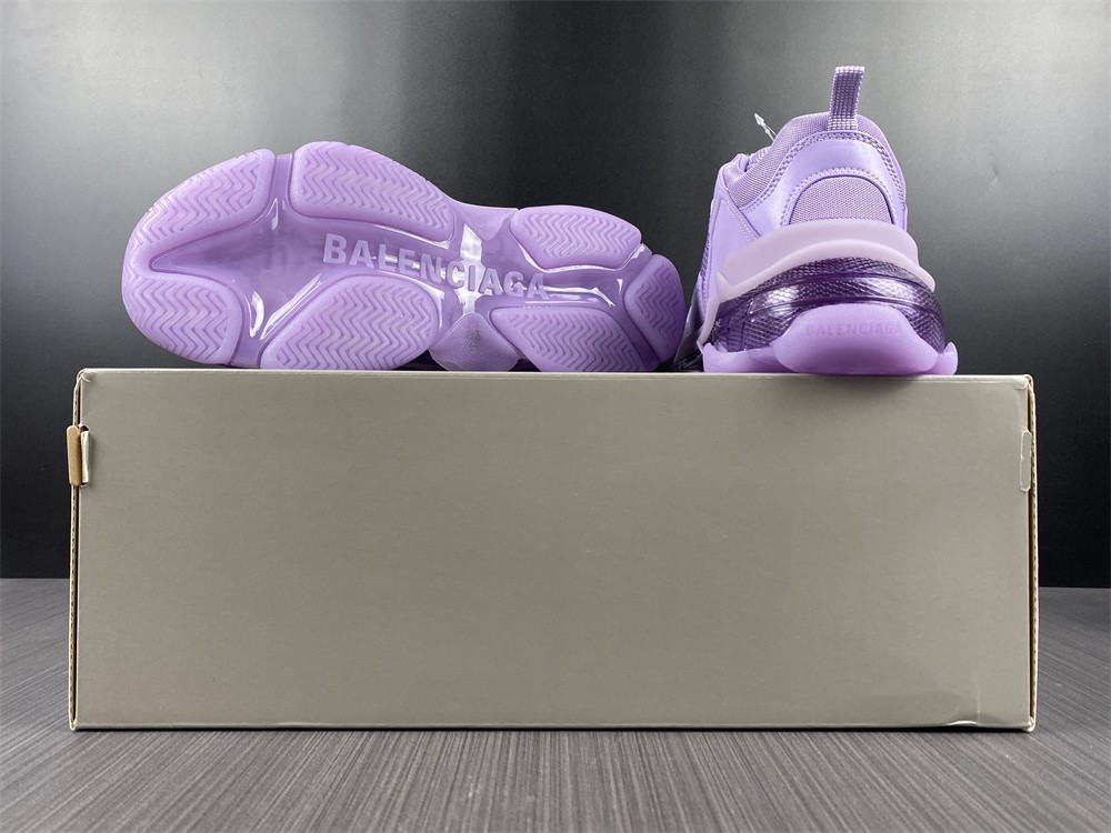 Balenciaga Purple Mesh and Leather Triple S Clear Sole Sneakers