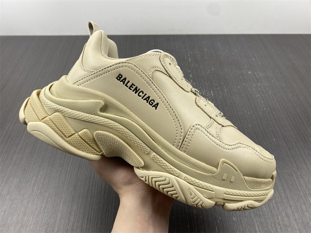Balenciaga Beige Faux Leather Triple S Sneakers