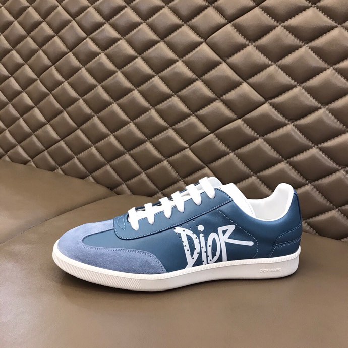DIOR B01 SNEAKER BLUE SMOOTH CALFSKIN AND SUEDE WITH DIOR AND SHAWN SIGNATURE