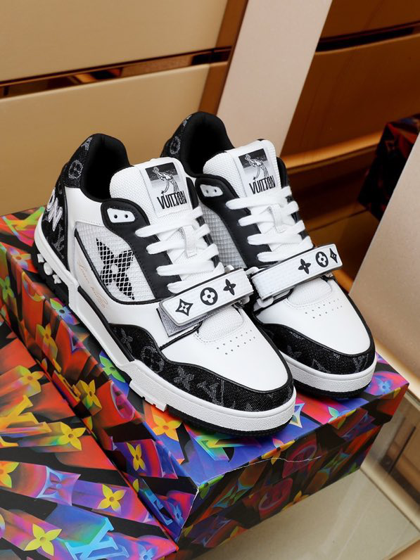 Louis Vuitton LV Trainer Velcro Strap Monogram Denim Black White