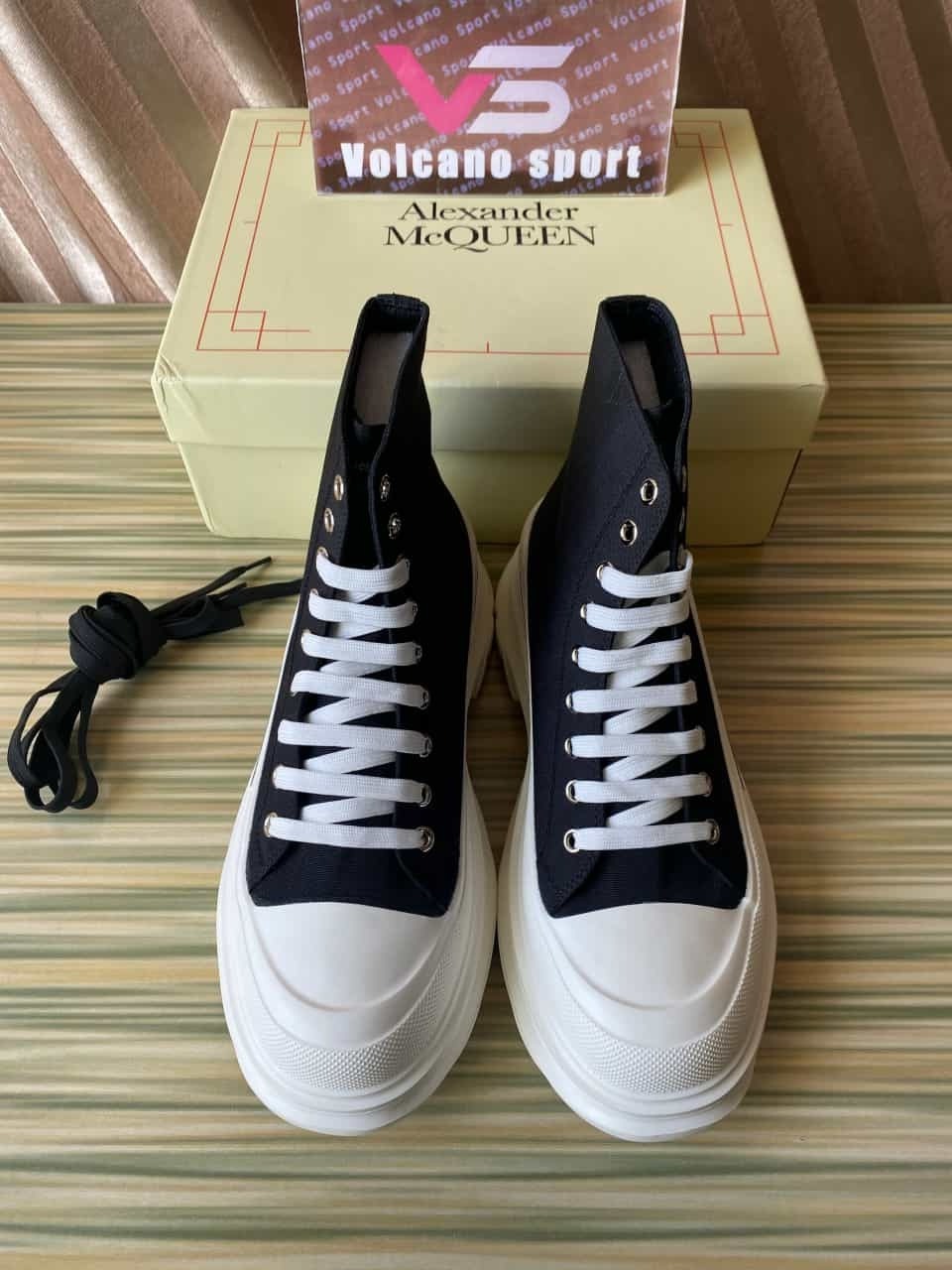 Alexander McQueen Tread Slick Lace Up Boot Black White