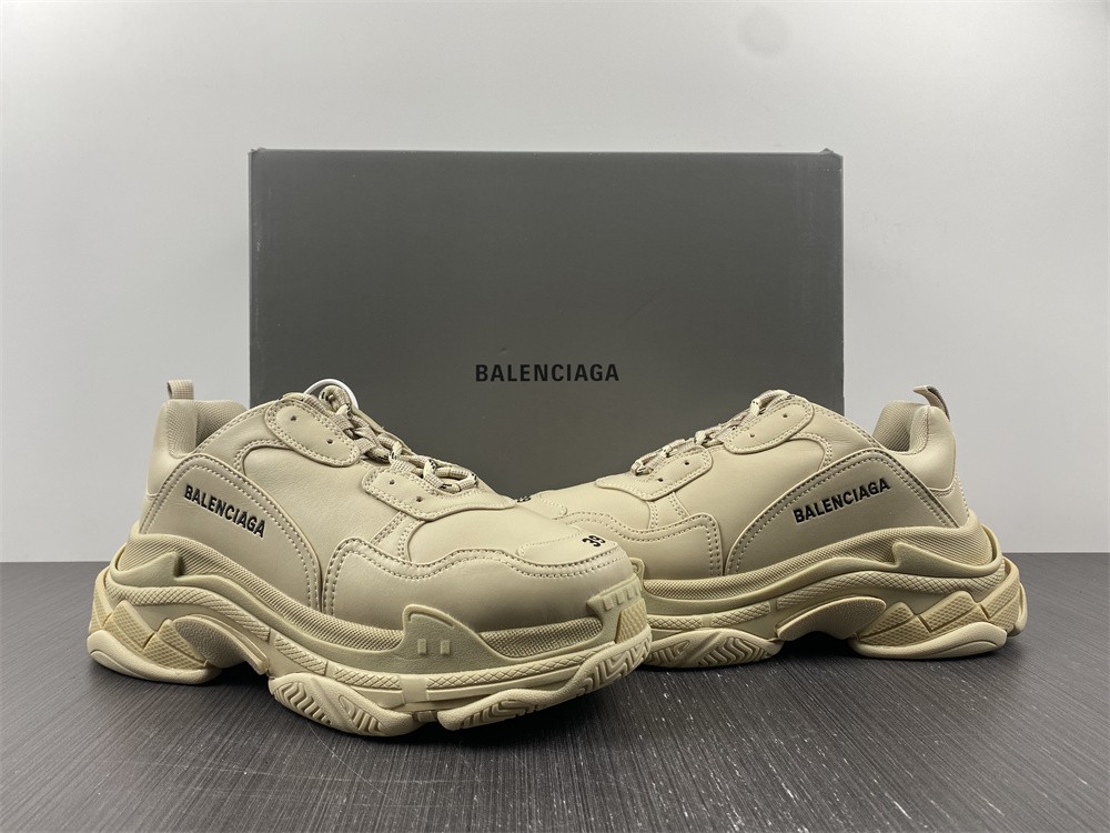 Balenciaga Beige Faux Leather Triple S Sneakers