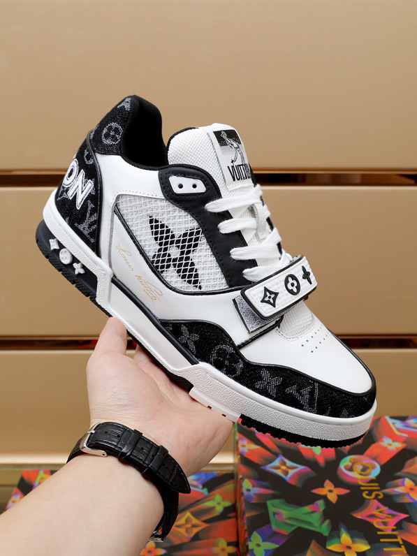 Louis Vuitton LV Trainer Velcro Strap Monogram Denim Black White