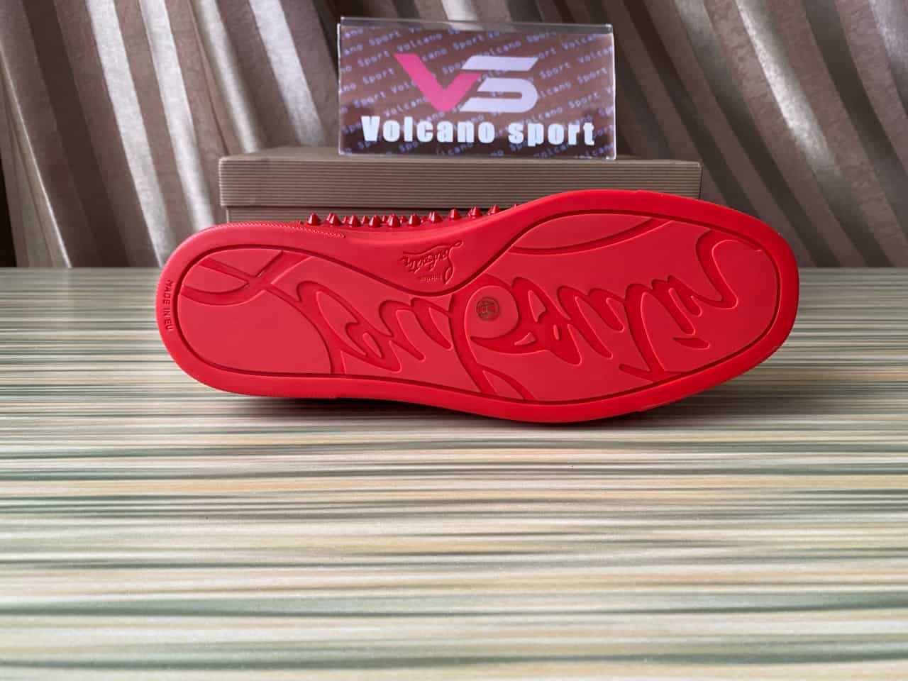 Christian Louboutin Louis Flat Poppy Red Suede -Metallic Spike