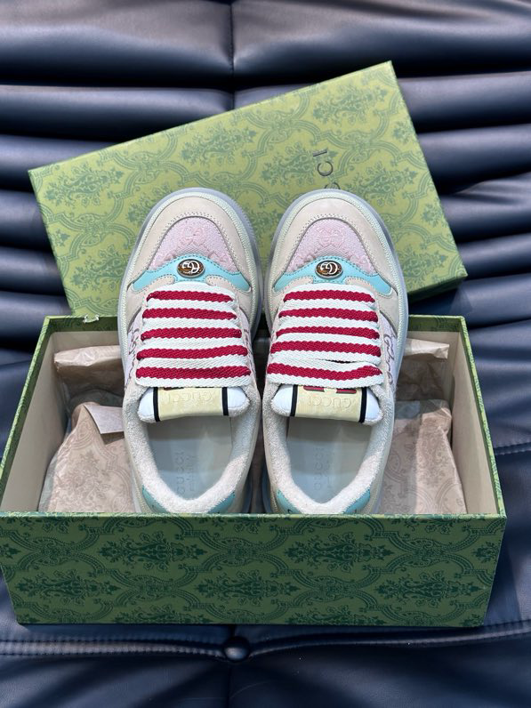 Gucci Screener GG Sneakers Gray Beige Pink