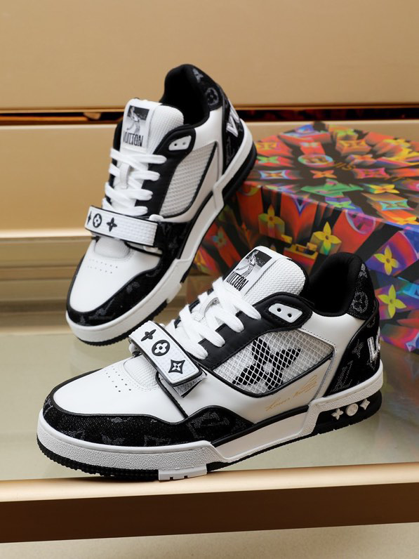 Louis Vuitton LV Trainer Velcro Strap Monogram Denim Black White
