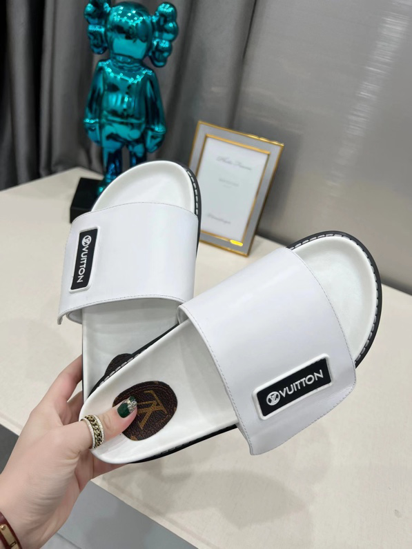 Louis Vuitton Calfskin Sunset Flat Mule Sandals White