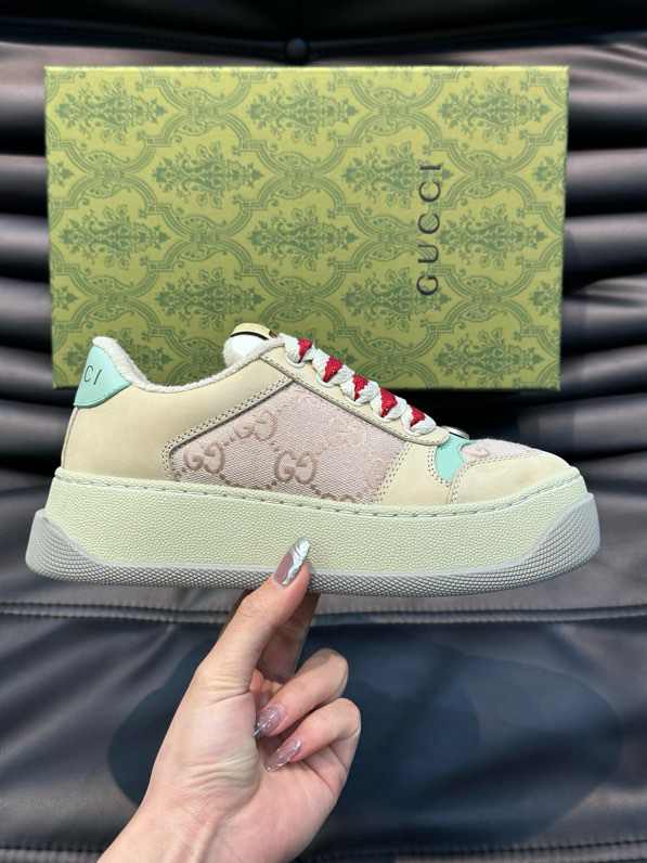 Gucci Screener GG Sneakers Gray Beige Pink