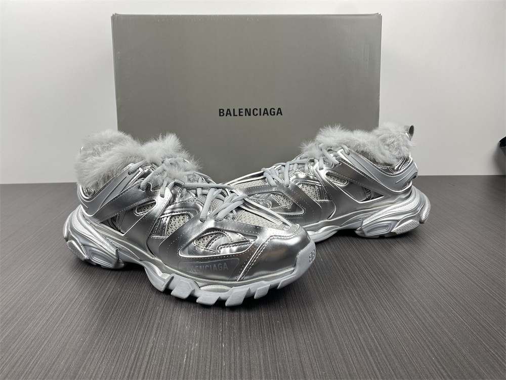 Balenciaga Mens Track Sneakers Metallic Silver