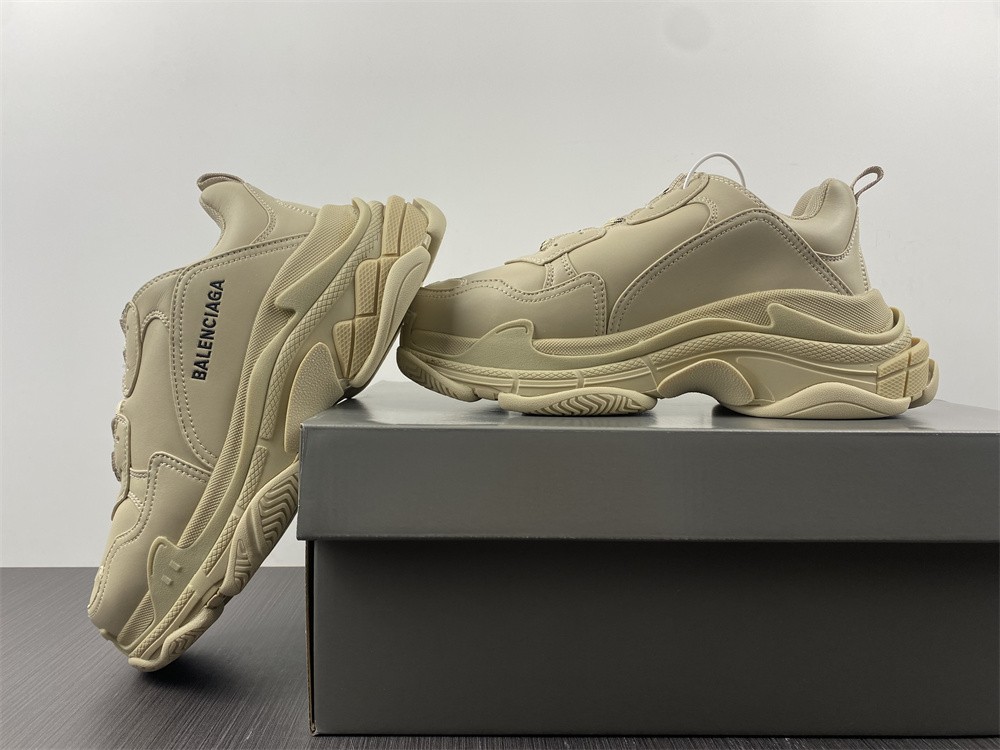 Balenciaga Beige Faux Leather Triple S Sneakers