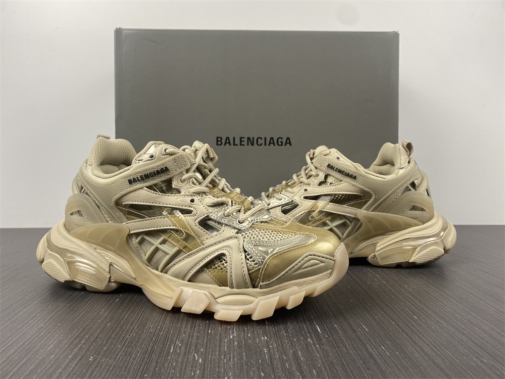 Balenciaga White/Beige Leather And Mesh Track 2 Chunky Sneakers