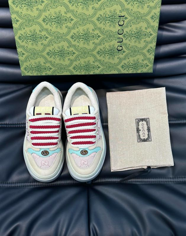 Gucci Screener GG Sneakers Gray Beige Pink