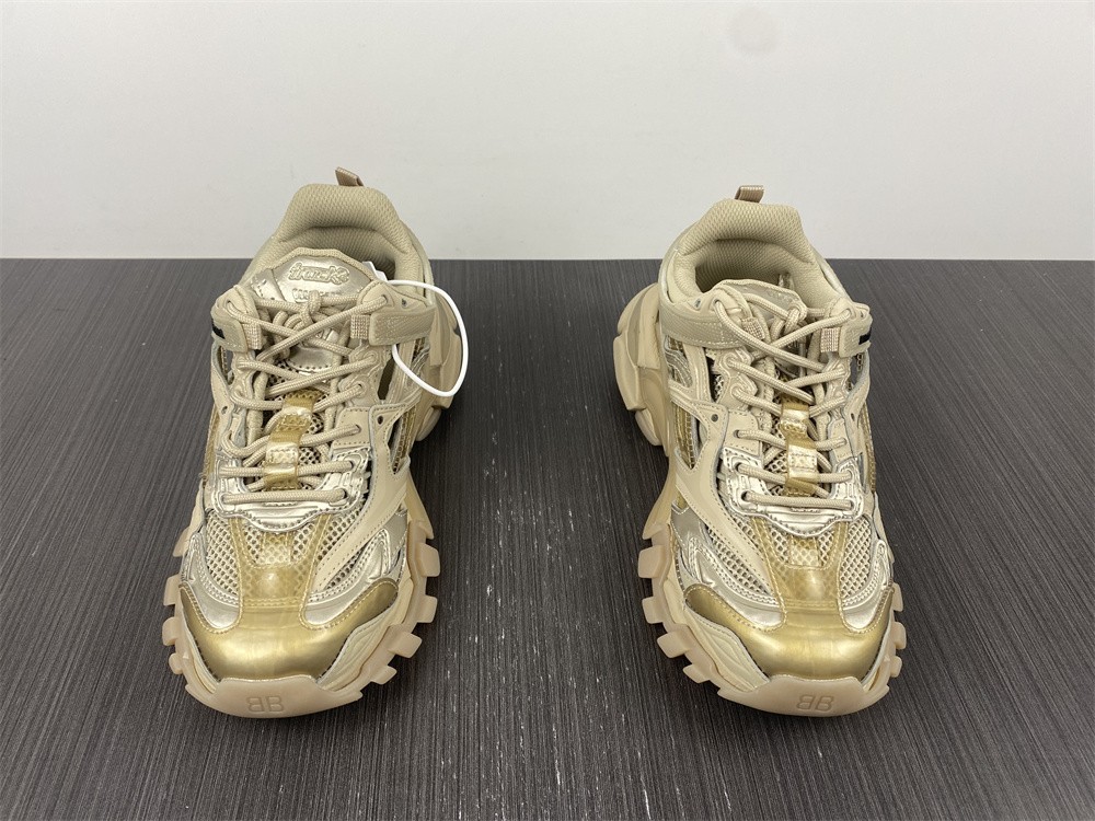 Balenciaga White/Beige Leather And Mesh Track 2 Chunky Sneakers