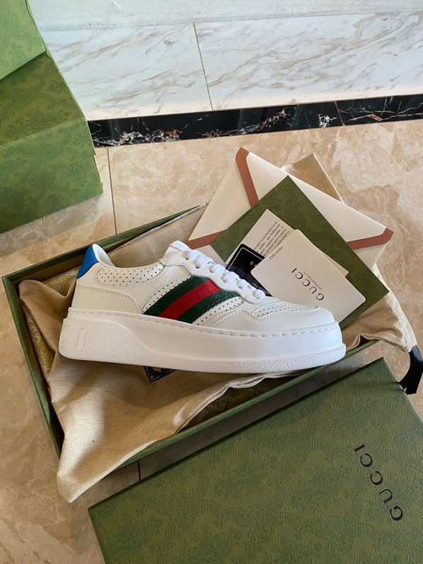Gucci  Leather Web Sneakers White