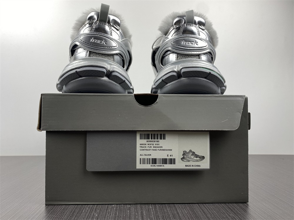 Balenciaga Mens Track Sneakers Metallic Silver