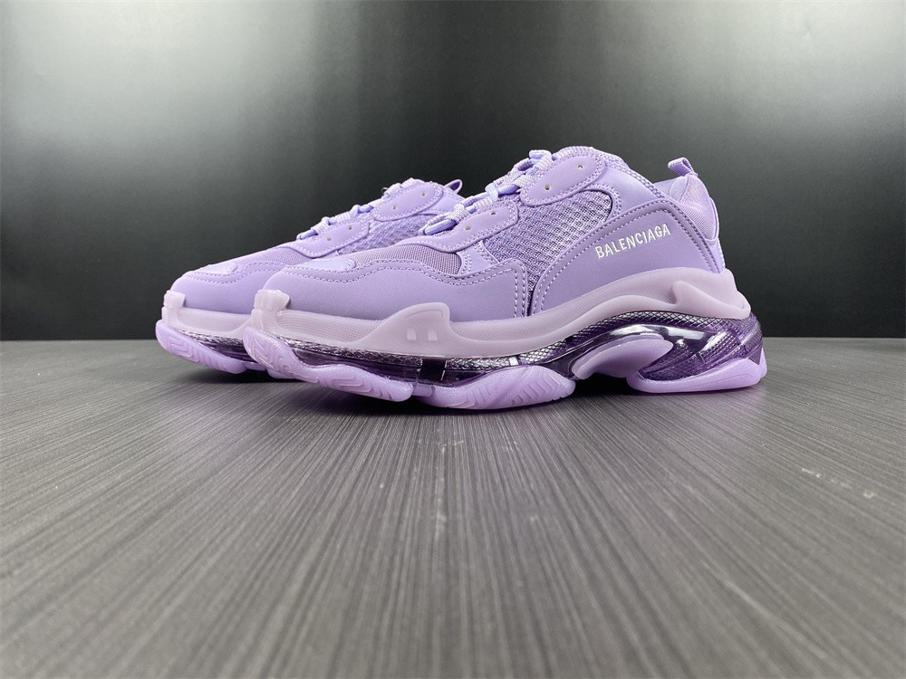 Balenciaga Purple Mesh and Leather Triple S Clear Sole Sneakers